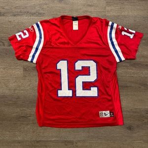 Authentic NFL Reebok Patriots Tom Brady #12 Jersey Red Throwback Youth Large
